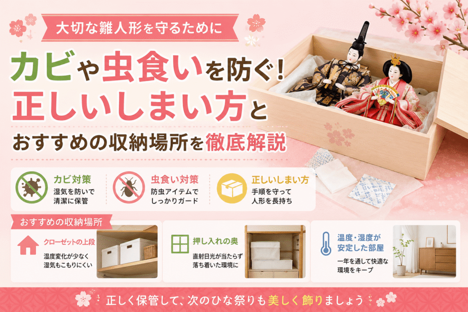 【大切な雛人形を守るために】カビや虫食いを防ぐ！正しいしまい方とおすすめの収納場所を徹底解説の画像