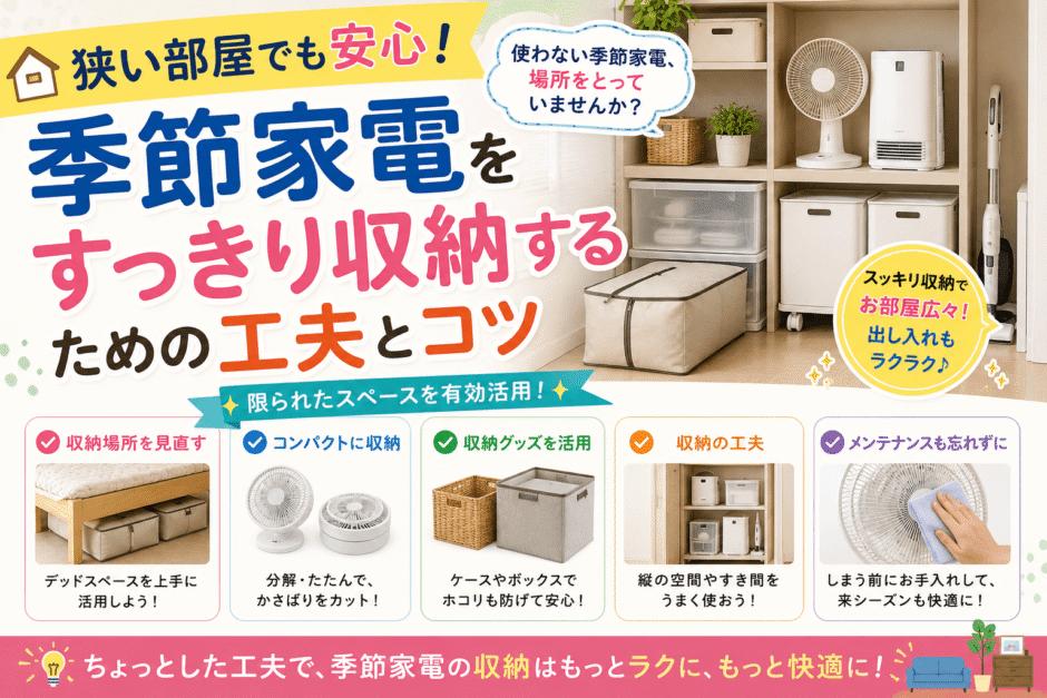 狭い部屋でも安心！季節家電をすっきり収納するための工夫とコツの画像